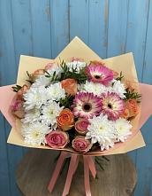Букет цветов из:  Розы, Герберы и Хризантемы в Тоцкое Второе