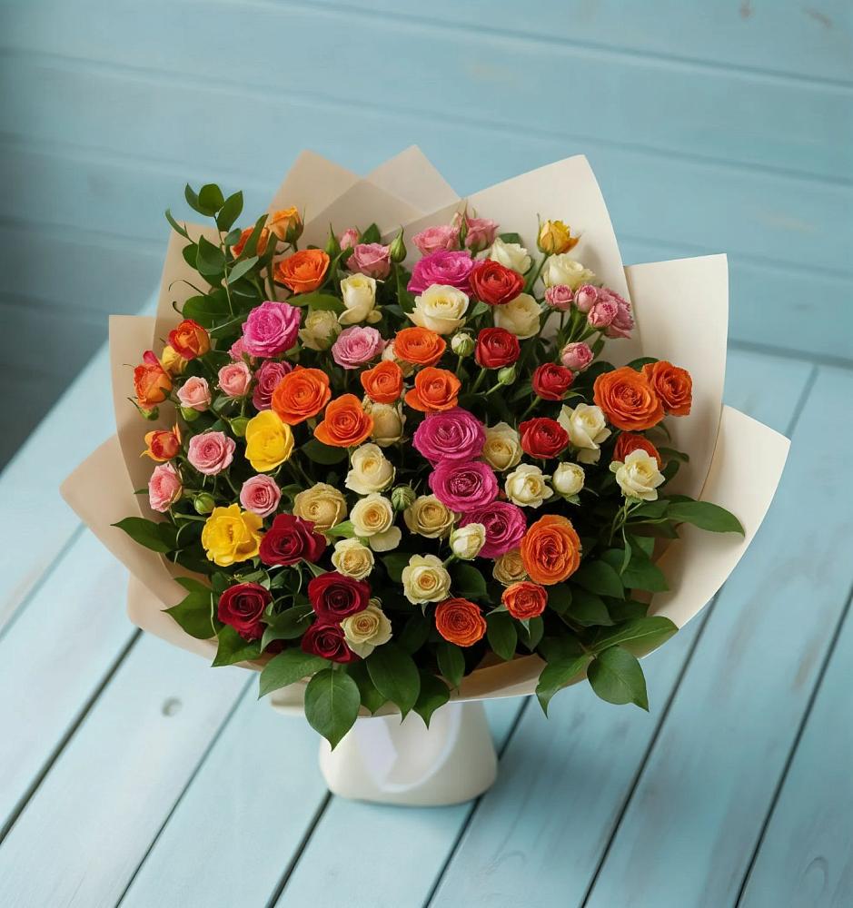 Букет Микс из разноцветных кустовых роз в Тоцкое Второе