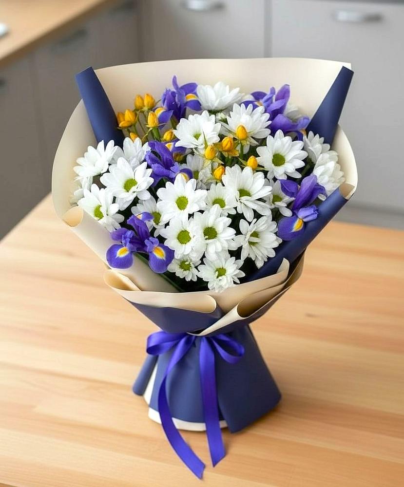 Букет цветов из: Розы, Ирисы и Хризантемы в Тоцкое Второе