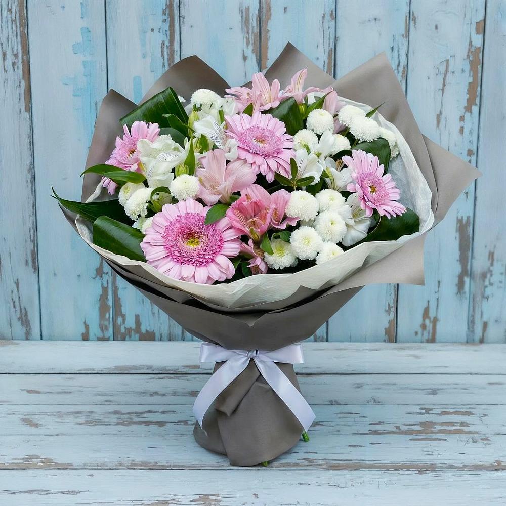 Букет цветов из: Герберы, Альстромерии и Хризантемы в Тоцкое Второе